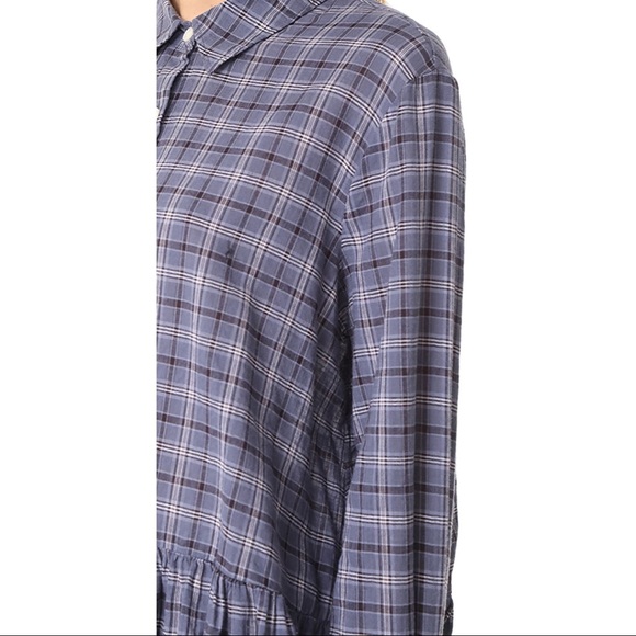 THE GREAT. The Ruffle Oxford Shirt - Library Plaid - Picture 14 of 15